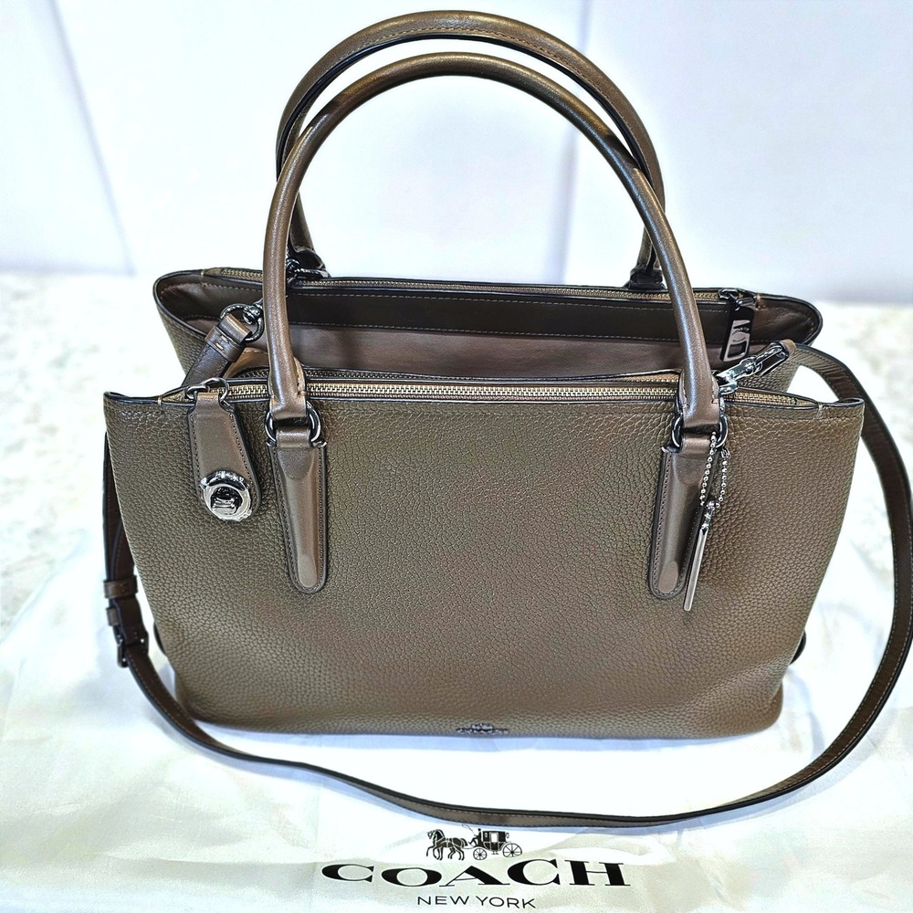 Coach Brooklyn Carryall 34 57276 Surplus Green Olive Leather Gunmetal Satchel